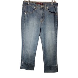Gloria Vanderbilt Blue High Rise Mom Jeans Pre-Rolled Capris Size 8!